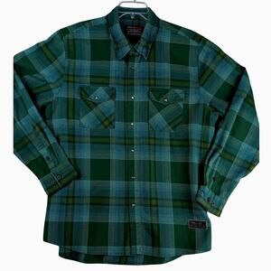 Troll Co. Heavy Flannel Shirt Mens 2XL Green Plaid Pearl Snap Up Luxury Outdoors